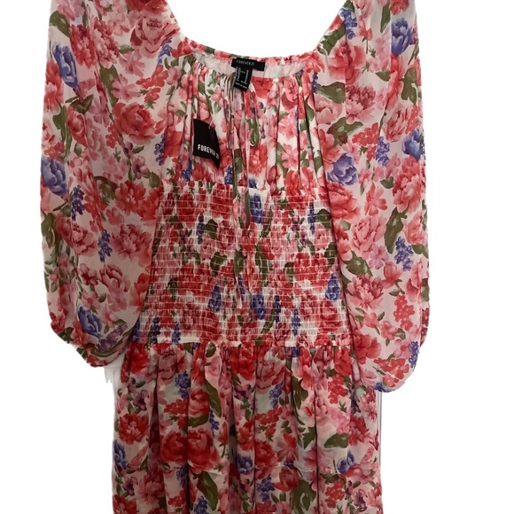 NWT Feminine Romantic Floral Balloon Sleeve Fit and Flare Easter Dress - Picture 1 of 3
